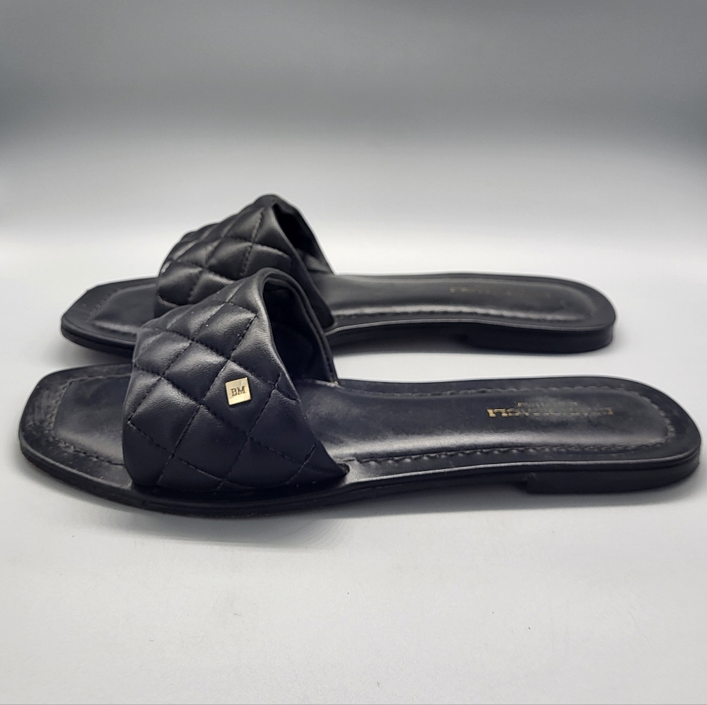 Bruno Magli Black Quilted Slide Sandals